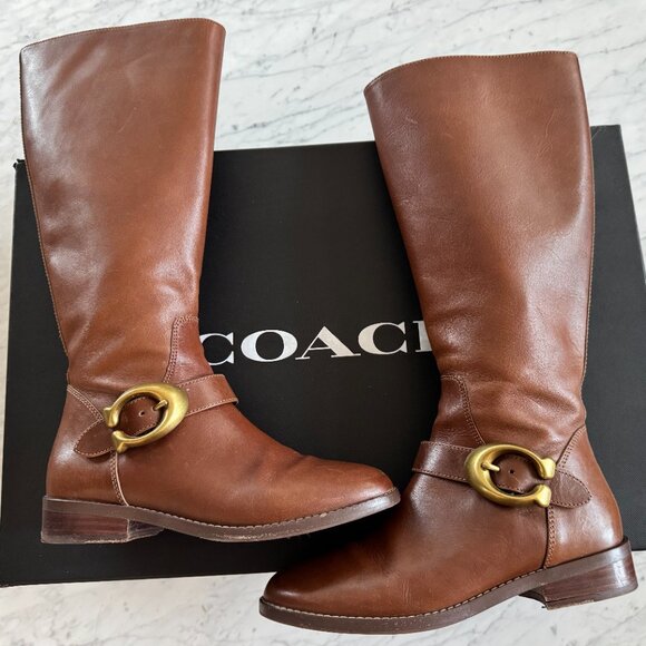 COACH BRYNN SIGNATURE BUCKLE RIDING BOOT SZ 6B Brown - Picture 12 of 14